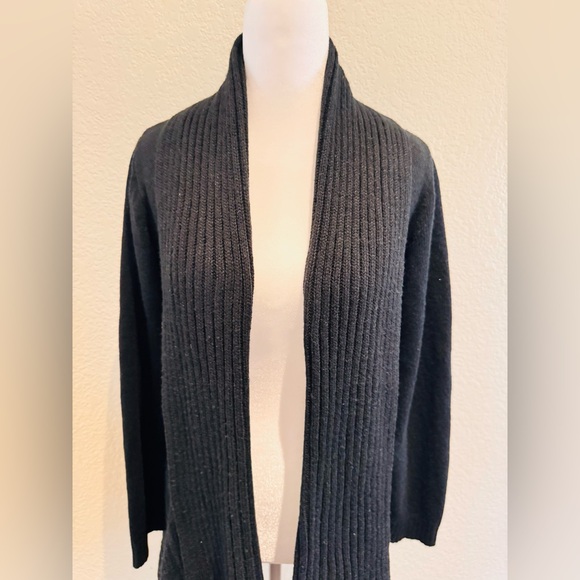 IZ Byer Ribbed Open Drape Front Asymmetrical Cardigan – Black, Size Large - Picture 10 of 16